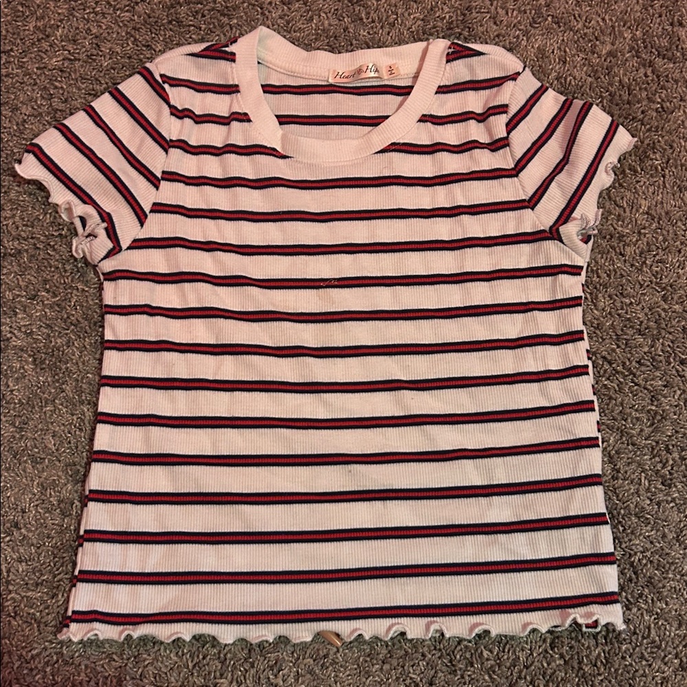 Heart Hips White Top with Red and dark blue Stripes
